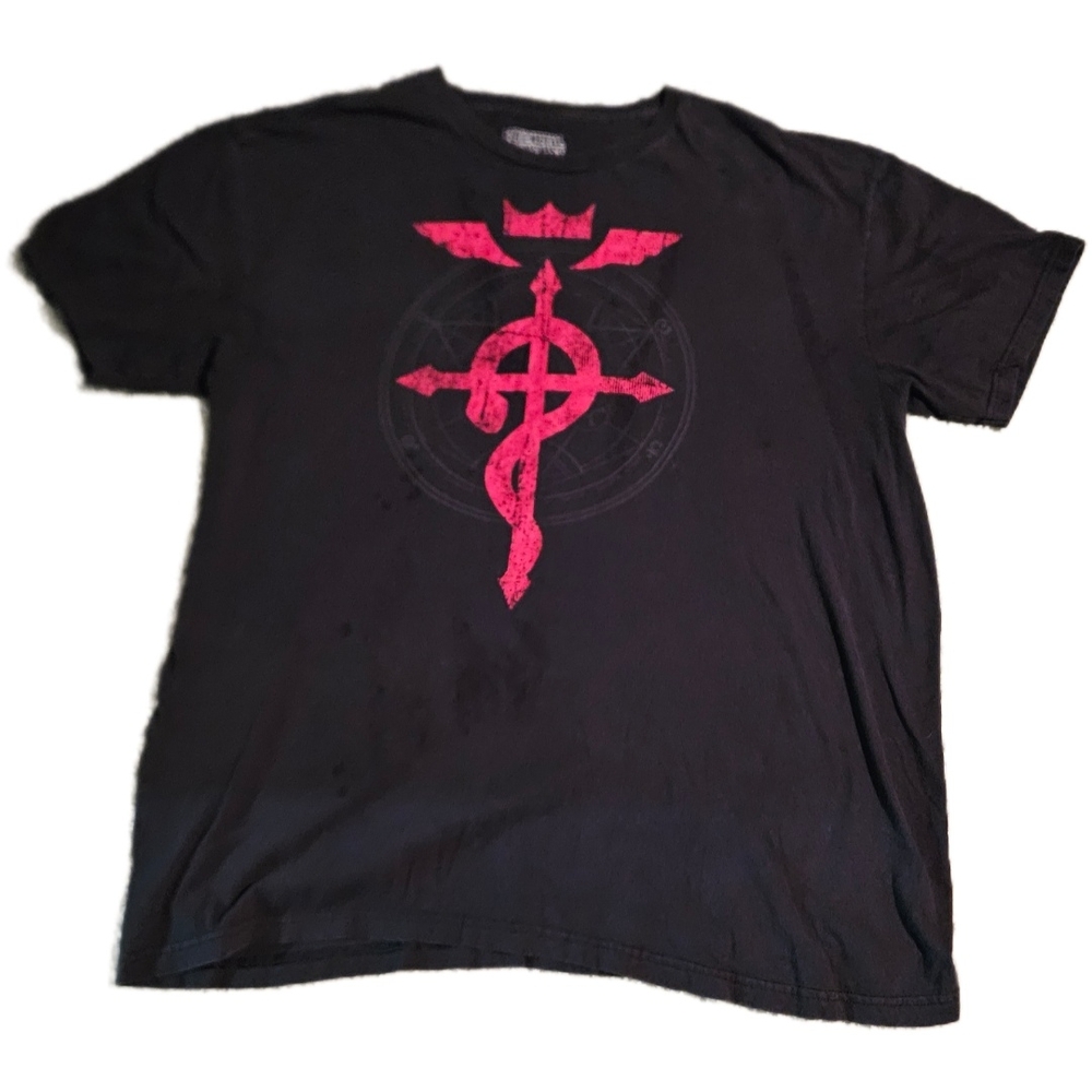 Stylish Black Tee with Red Graphic Fullmetal Alchemist 2 XL